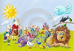 Happy and funny animals from Aesop`s fables