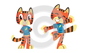 Happy funny baby tiger. Cute wild african animal character with happy face expression cartoon vector illustration