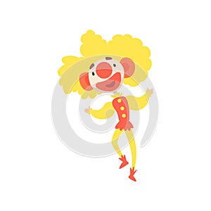 Happy funny clown with painted face colorful cartoon character vector Illustration