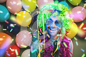 Happy Funny man at carnival Party dancing man