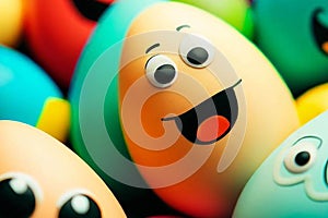 Happy funny painted colorful Easter eggs for holidays cards