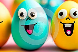 Happy funny painted colorful Easter eggs for holidays cards