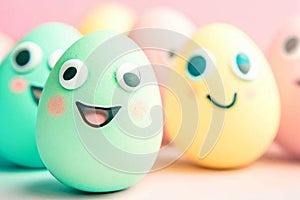 Happy funny painted colorful Easter eggs for holidays cards