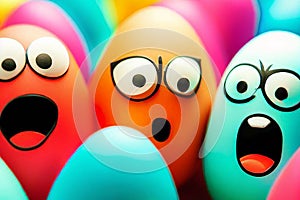 Happy funny painted colorful Easter eggs for holidays cards