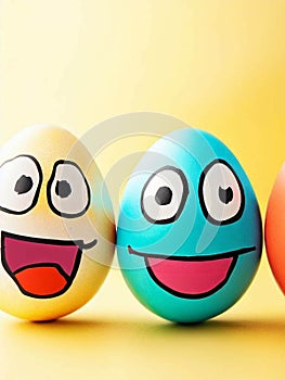 Happy funny painted colorful Easter eggs for holidays cards