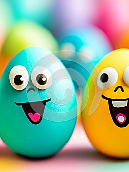 Happy funny painted colorful Easter eggs for holidays cards