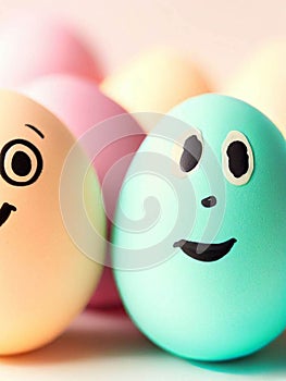 Happy funny painted colorful Easter eggs for holidays cards