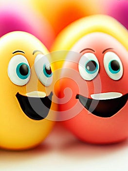 Happy funny painted colorful Easter eggs for holidays cards