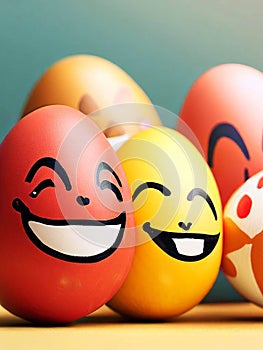 Happy funny painted colorful Easter eggs for holidays cards