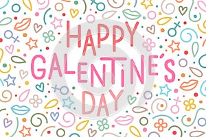 Happy Galentine`s day greeting banner in line art style.