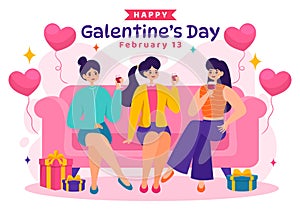 Happy Galentine\'s Day Vector Illustration on February 13th with Celebrating Women Friendship for Their Freedom