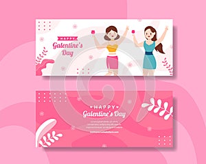 Happy Galentines Day Banner Flat Cartoon Hand Drawn Templates Illustration