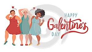 Happy Galentines Day Banner Flat Cartoon Hand Drawn Templates Illustration