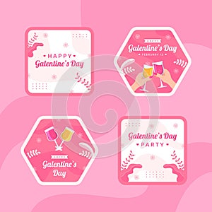 Happy Galentines Day Label Flat Cartoon Hand Drawn Templates Illustration