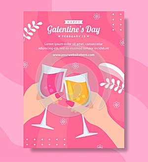 Happy Galentines Day Poster Flat Cartoon Hand Drawn Templates Illustration