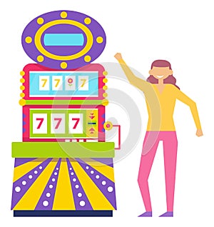 Happy Gambler with Slot Machine Casino Player