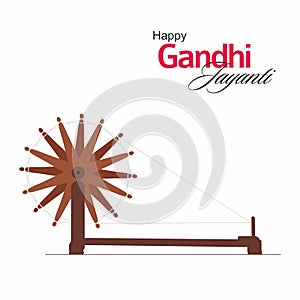 Happy Gandhi Jayanti Banner | Spinning wheel Illustration