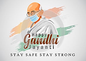 Happy gandhi jayanti vector illustration. covid19, corona virus concept