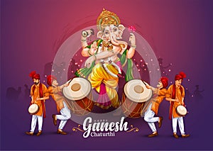 happy Ganesh Chaturthi greetings with drummers. abstract vector illustration design