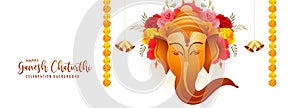 Happy ganesh chaturthi indian festival banner for flowers background