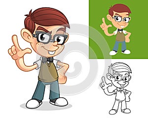Happy Geek Boy Teasing with Demeaning Hand Gesture or Loser Sign Cartoon Character Mascot Illustration