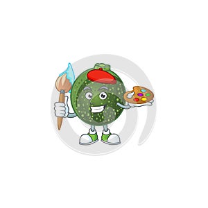 Happy gem squash painter cartoon icon with brush