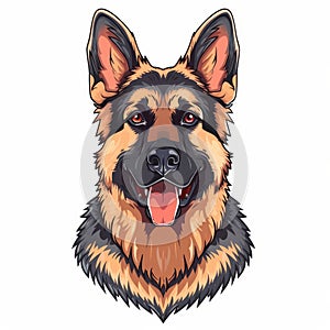 Happy german shepherd dog close up front view portrait icon on white background with copy space