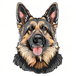 happy german shepherd dog close up front view portrait icon on a white in cartoon style