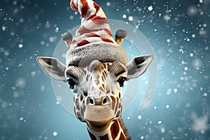 Happy giraffe embraces the Christmas spirit in digital artwork, Santa hat