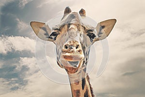 Happy giraffe sticking his tongue out