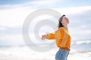 Happy girl on the beach in Los Angeles