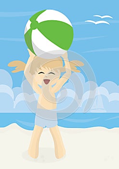 Happy girl on a beach playing with beach ball