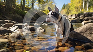 Happy Girl And Boston Terrier: A Naturalistic Performance Art In The River