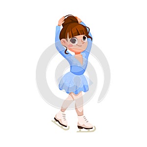 Happy Girl Character Ice Skating Do Sport and Physical Body Training Vector Illustration