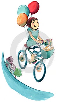 Šťastná dívka jízda na kole 