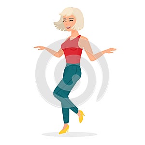 Happy girl dancing on dance party, active movement of female dancer
