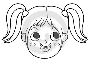 Happy girl face emotion. Excited little kid clipart. Emotional expression head