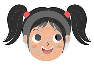 Happy girl face emotion. Excited little kid clipart. Emotional expression head