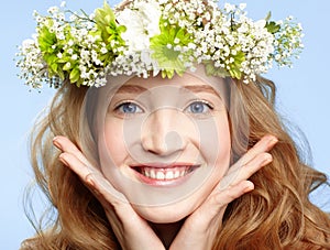 Happy girl with flower crown