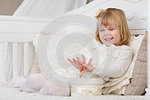 Happy girl with gift box.