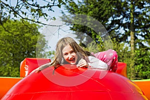 Happy Girl on Inflate Castle