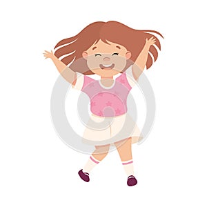 Happy Girl Jumping with Joy and Hands Up Cheering and Having Fun Vector Illustration