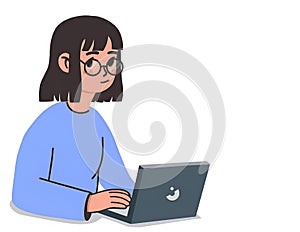 girl is coding with a laptop blue and gray