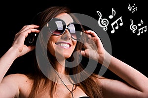 Happy girl listening music