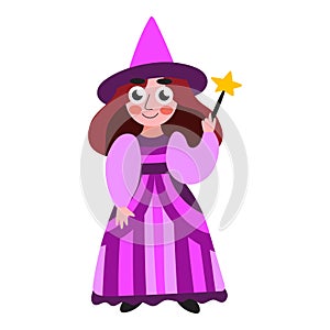 Happy girl in Magic princess costume for Halloween vector illustration