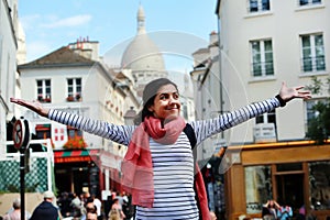 Happy girl on Montmartre in Paris