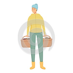 Happy girl mushroom picker icon cartoon vector. Season fungus