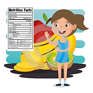 Happy girl with nutrition facts