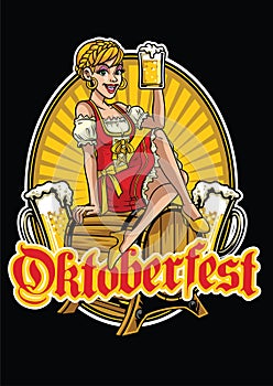 Happy girl of oktoberfest presenting the beer