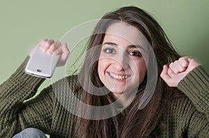 Happy girl with phone